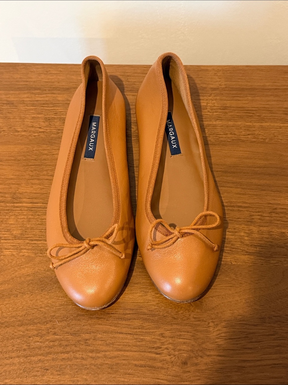 Margaux Tan Leather Ballet Flats with Bow